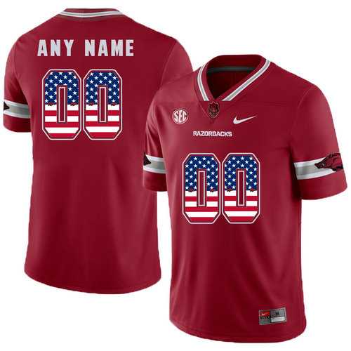 Mens Arkansas Razorbacks Red College Football USA Flags Customized Jersey->customized ncaa jersey->Custom Jersey